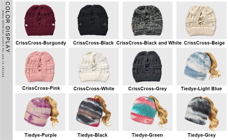 Bocianelli Womens High Messy Bun Beanie Hat with Ponytail Hole, Winter Warm Trendy Knit Ski Skull Cap Classic-Black - Image 5